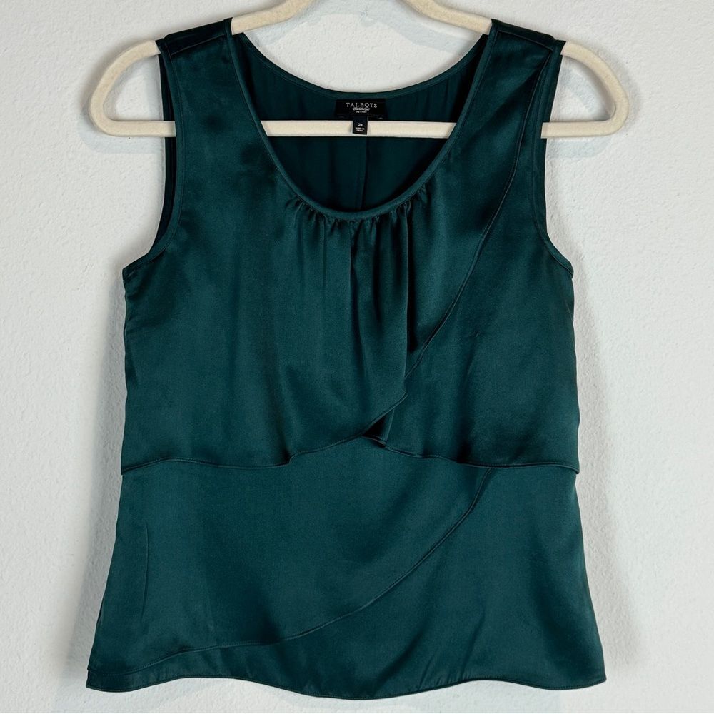 Talbots Green Silk Sleeveless Tiered Blouse 2P